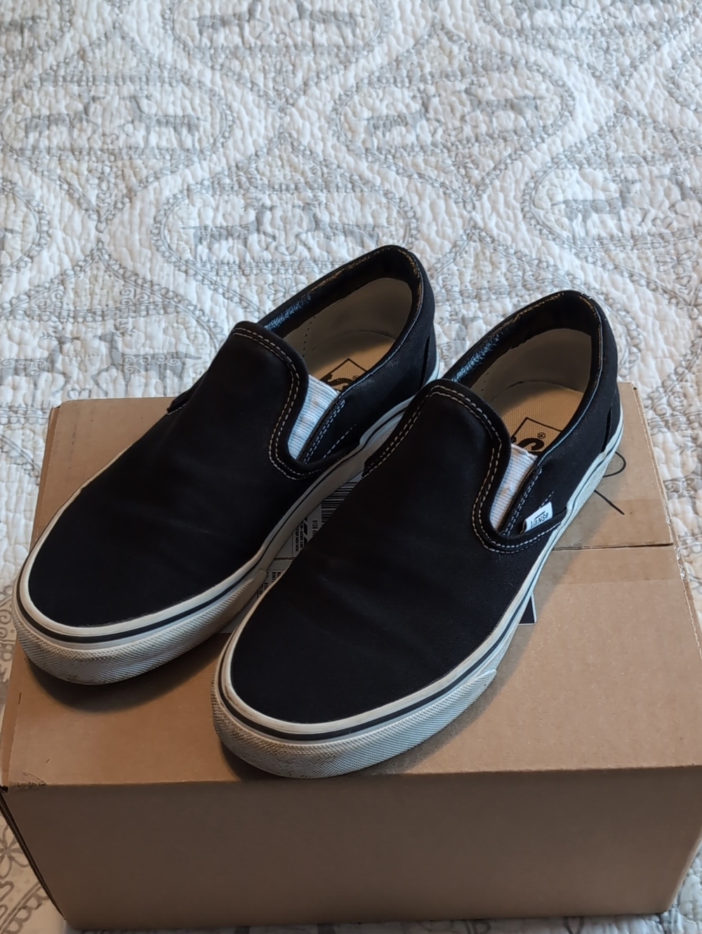 Vans Classic Slip-On Loafers - Black with White Trim